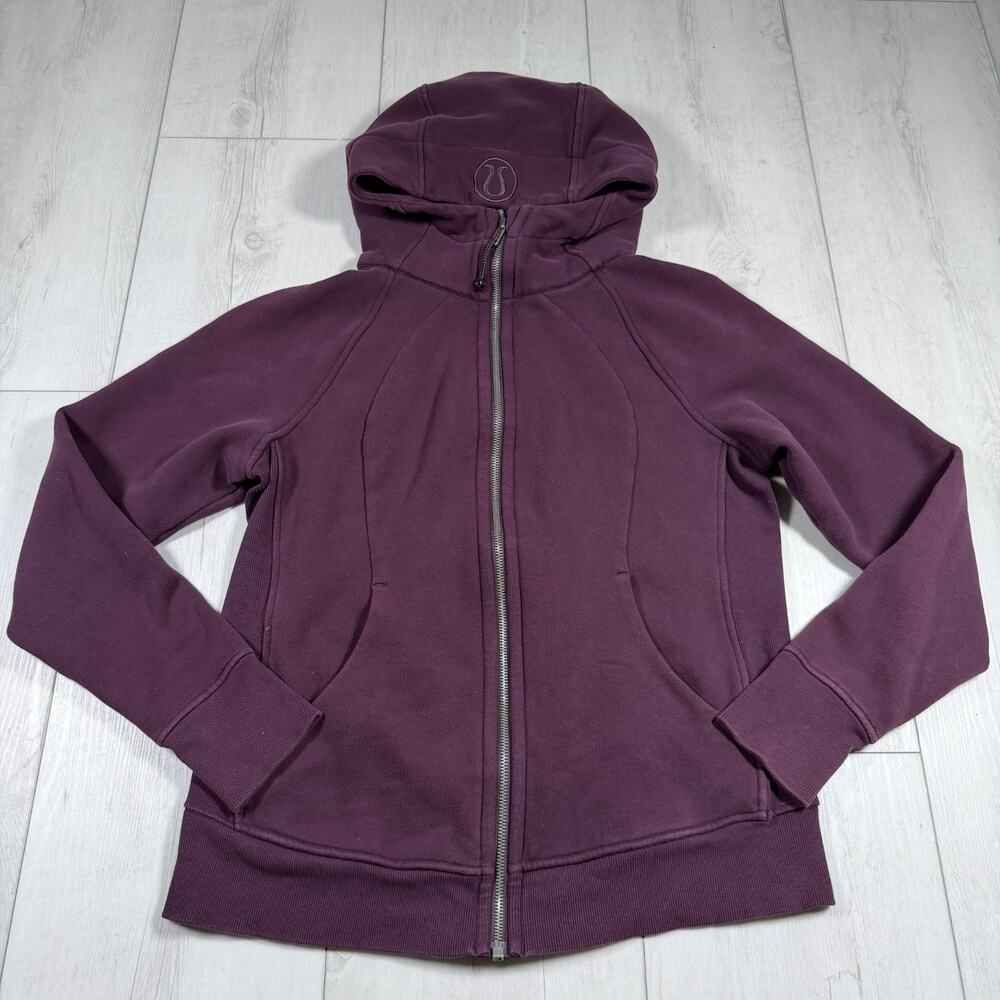 Lululemon Womens 10 Scuba Hoodie Full Zip Purple Thumbholes Workout Yoga